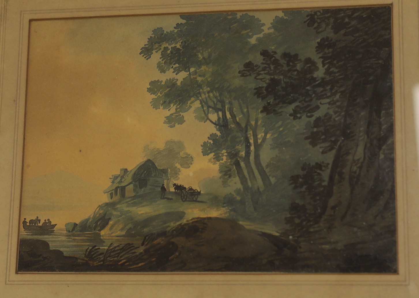 William Payne (1760-1830), three watercolours, harbour scenes, one inscribed and one unframed, largest 16 x 22cm (3)